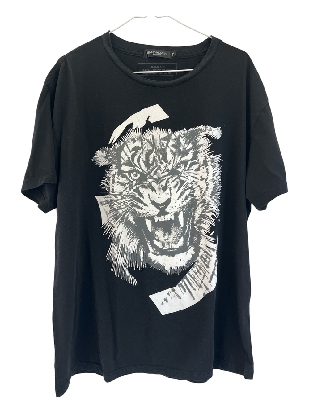 Balmain Tiger Printed Black White Cotton T-Shirt MADE IN ITALY XXL
